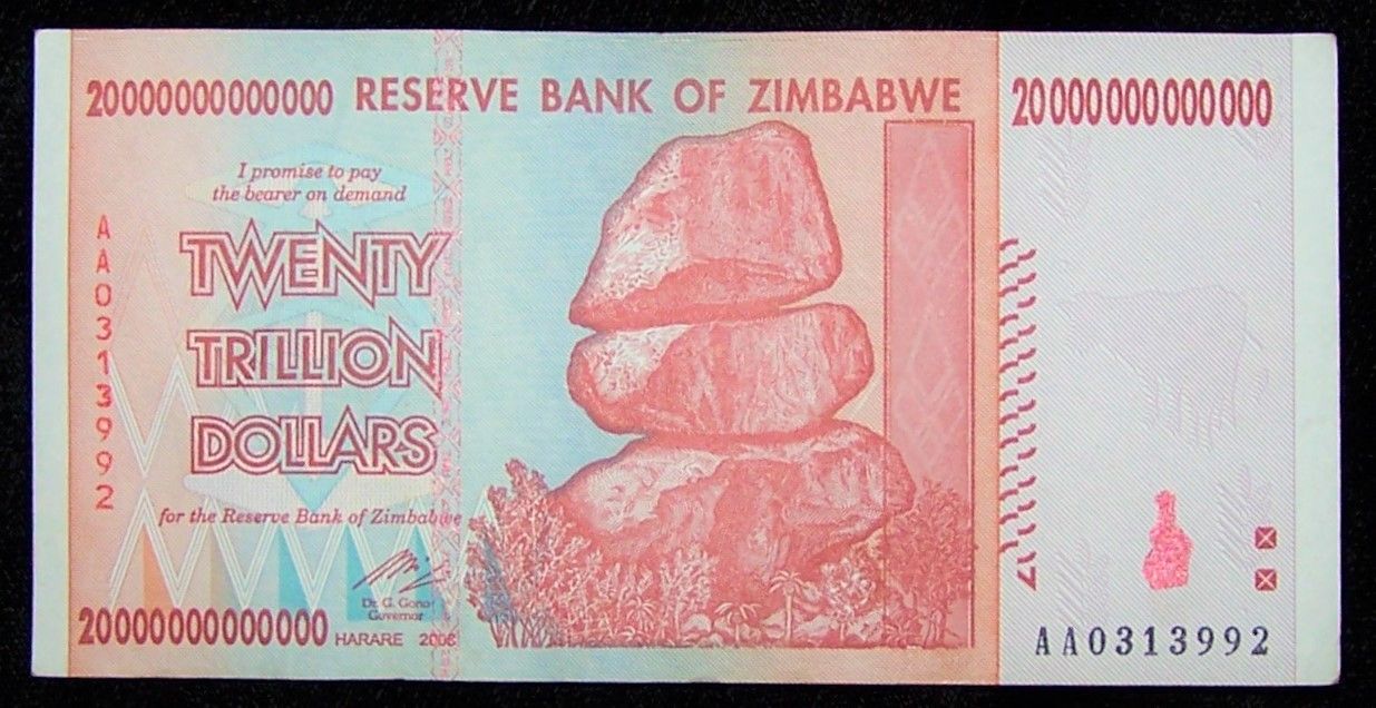 1 x Zimbabwe 20 Trillion Dollar banknote -paper money currency