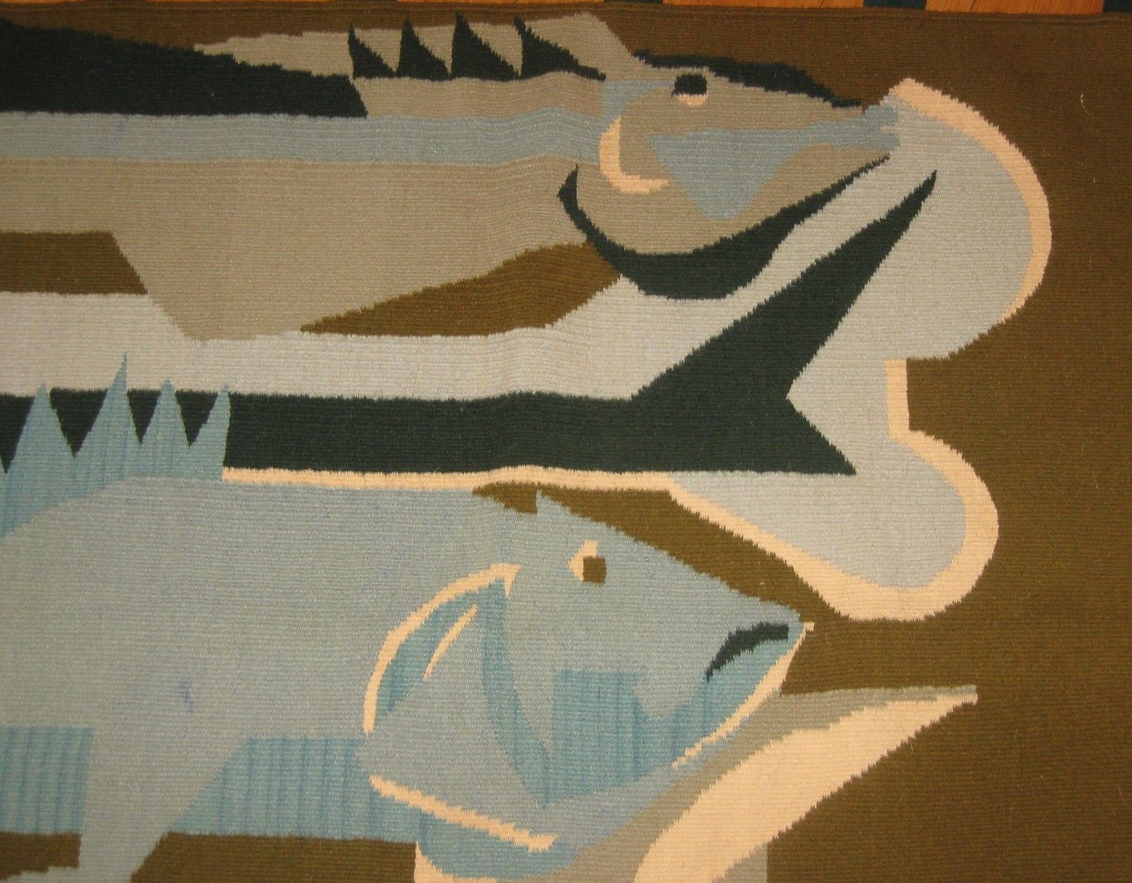 Vintage 1956 JEAN BARON Cubist Fish MID CENTURY MODERN French Wool TAPESTRY