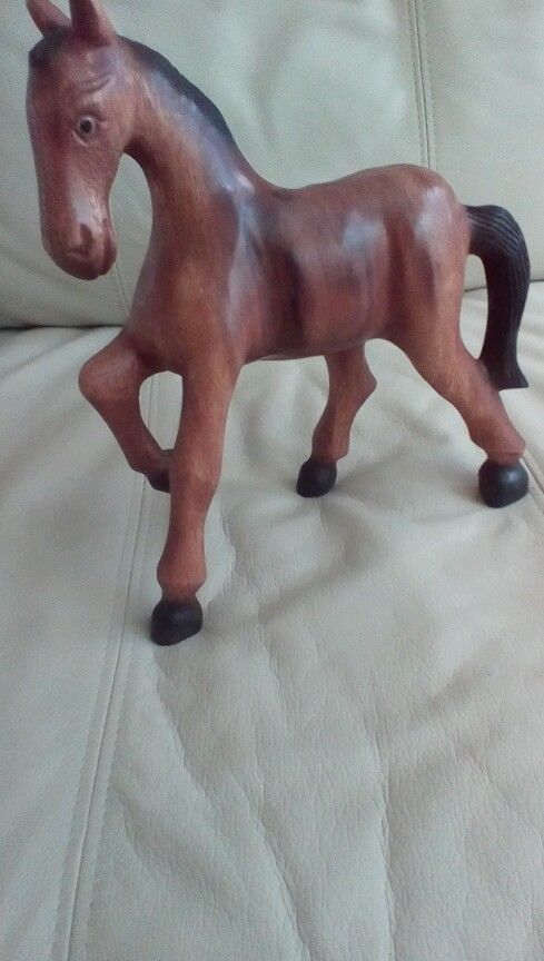 Old vintage hand carved wooden horse statue wood carving