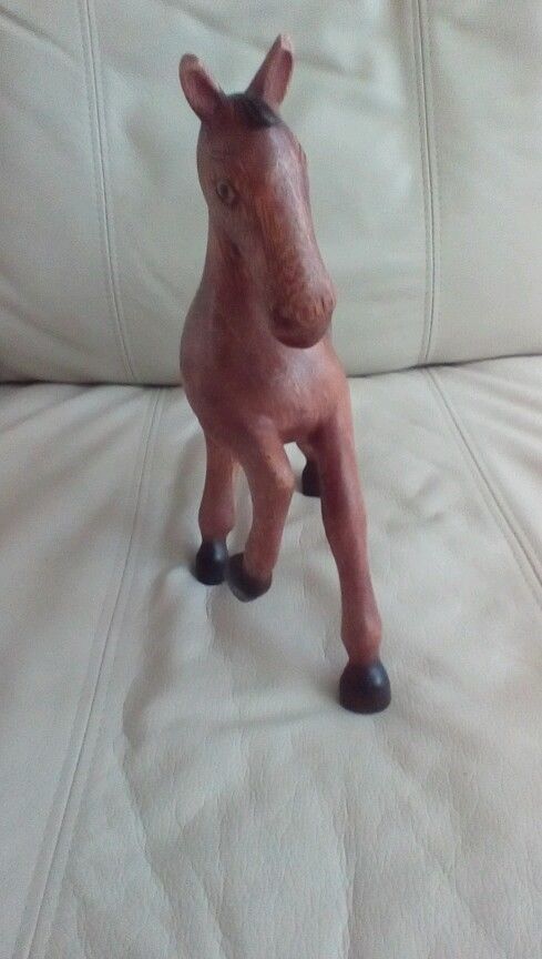 Old vintage hand carved wooden horse statue wood carving