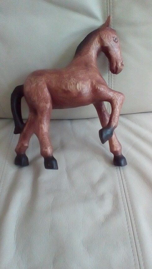 Old vintage hand carved wooden horse statue wood carving