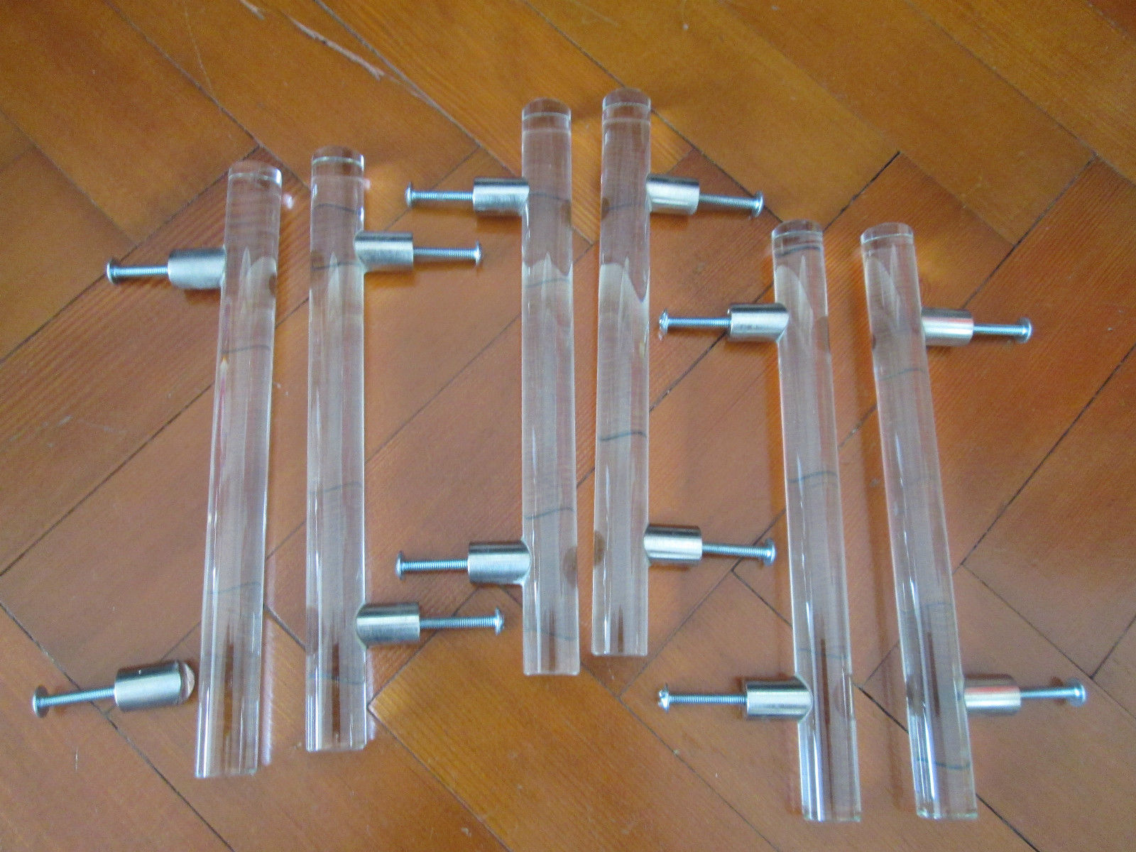 SET OF SIX ART DECO GLASS ROD DOOR HANDLES