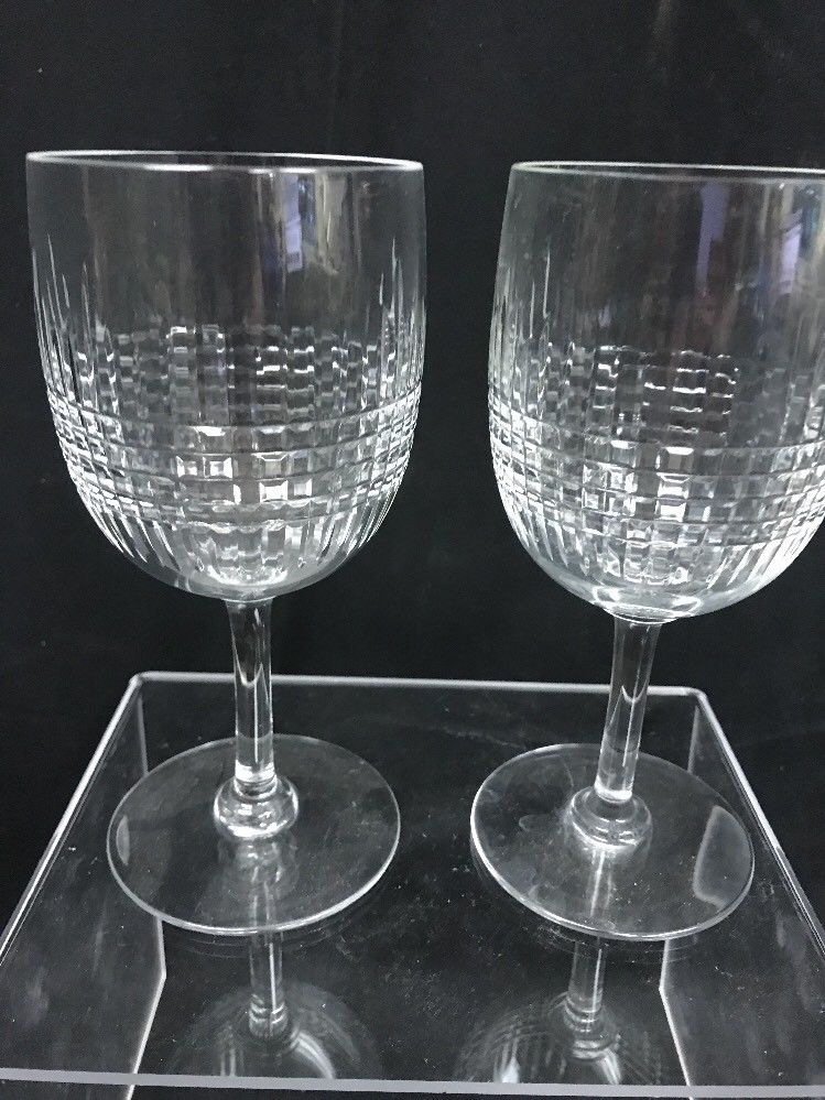 Two Baccarat France Nancy Water Glasses Goblets Cut Crystal 6 1/2"