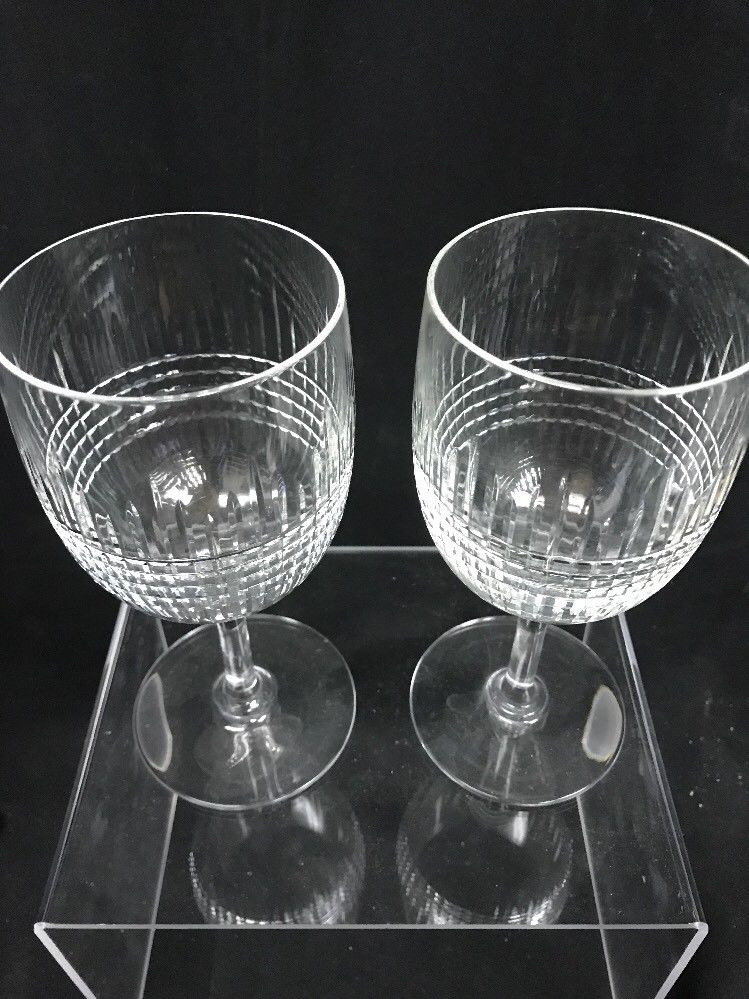 Two Baccarat France Nancy Water Glasses Goblets Cut Crystal 6 1/2"