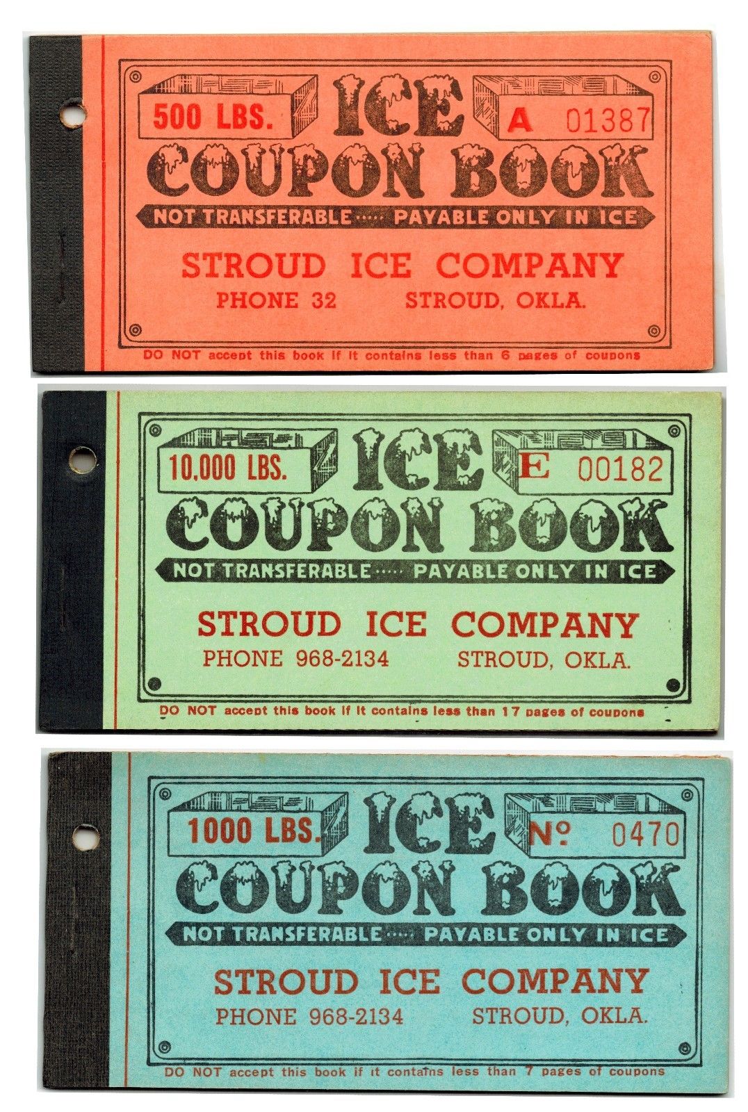 Vintage Ice & Coal Coupon Books - 3 Coupon Books - Stroud Ice Company