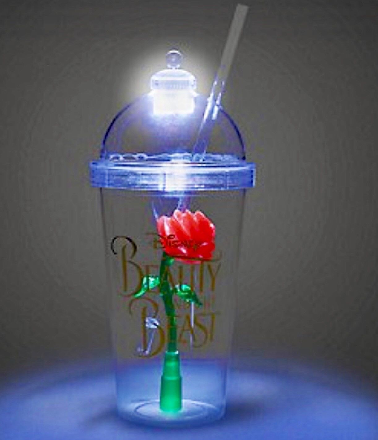 Disney Parks Beauty and the Beast Enchanted Rose Light Up Plastic Sipper Cup