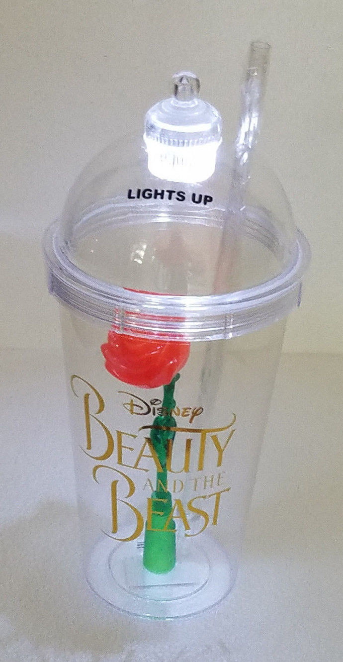 Disney Parks Beauty and the Beast Enchanted Rose Light Up Plastic Sipper Cup