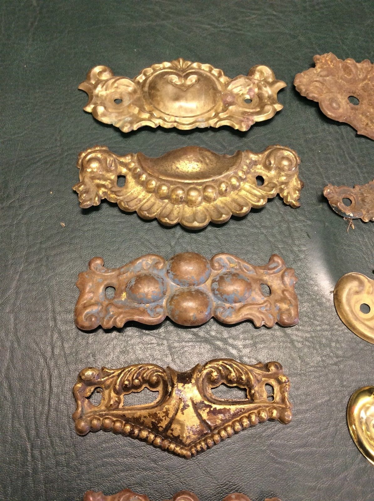 Misc Lot of 19 Antique Brass Ornate Drawer Pull Backplates Architectural Salvage