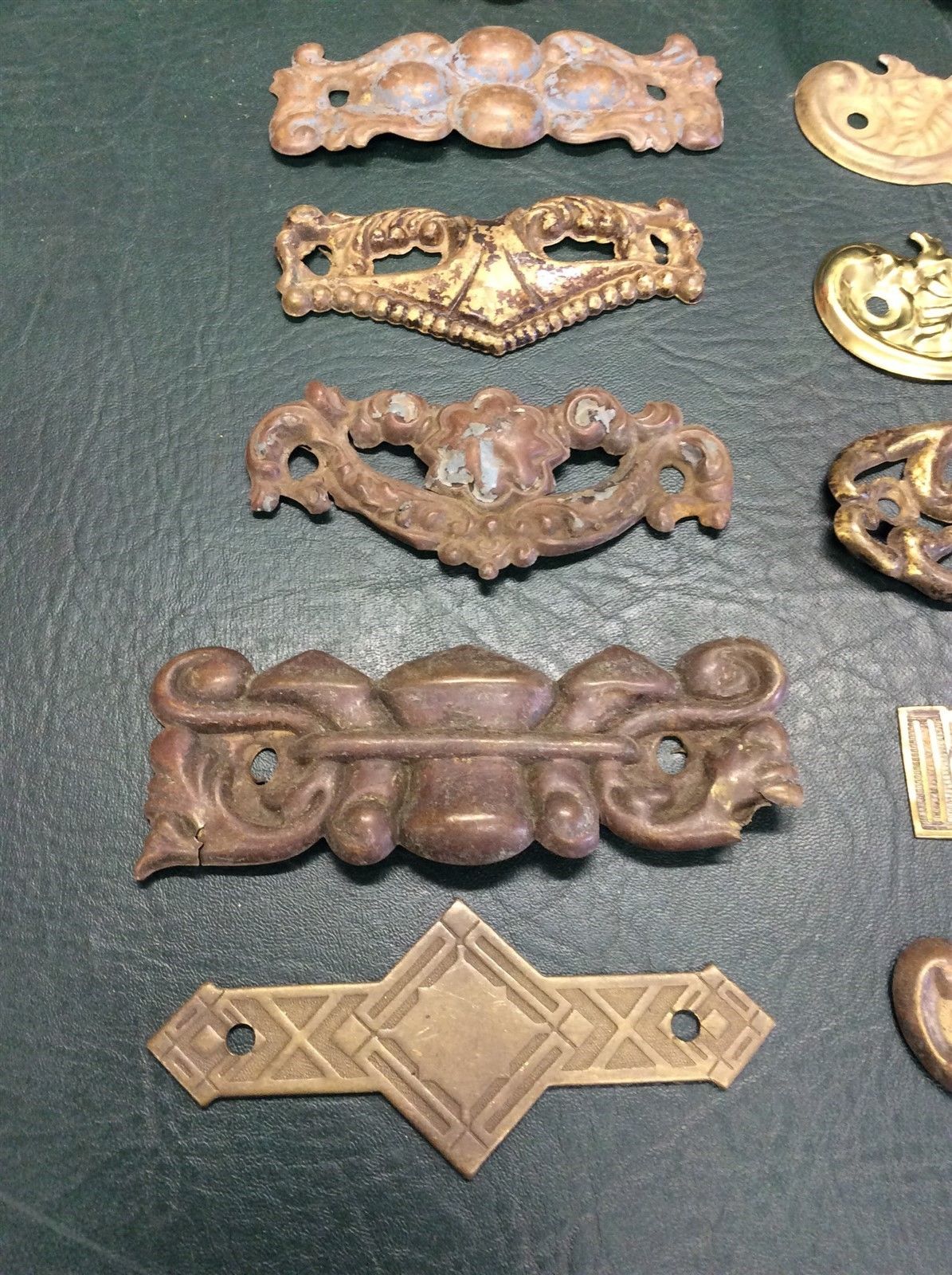 Misc Lot of 19 Antique Brass Ornate Drawer Pull Backplates Architectural Salvage