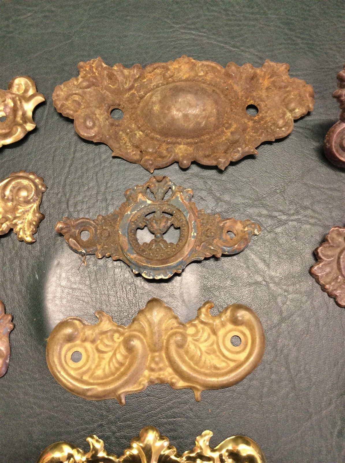 Misc Lot of 19 Antique Brass Ornate Drawer Pull Backplates Architectural Salvage