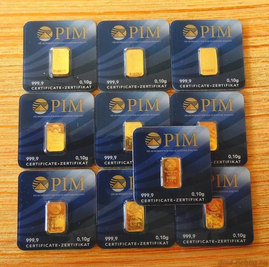 Gold Bars 100 pieces á 0,10 grams-PIM Bullion 0,1g 0,10g 1g 10g 999,9 NEW