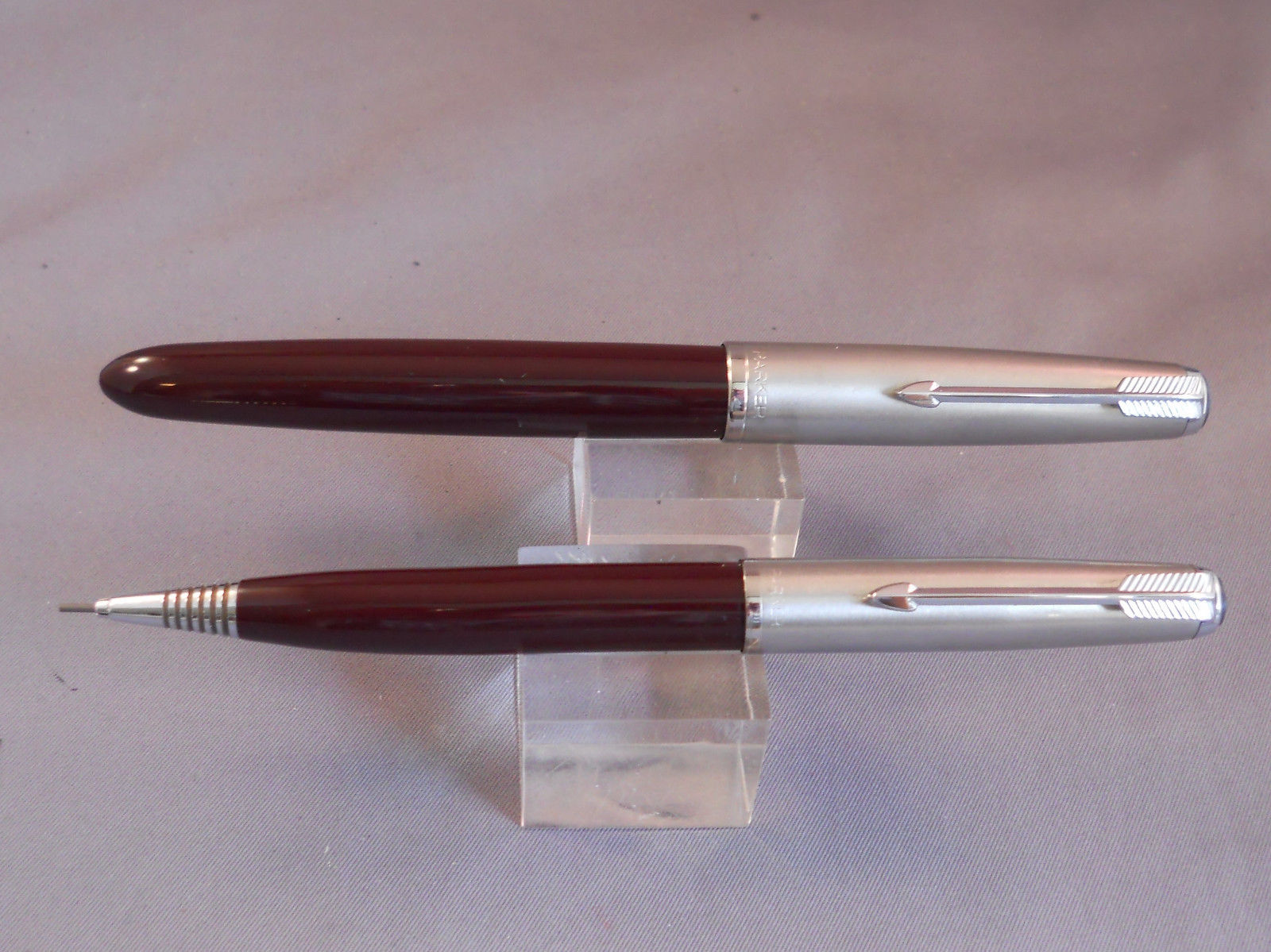 Parker 51 Brown Chrome Cap Fountain Pen and Pencil Set ---working-- fine point