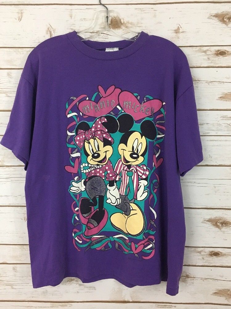 Authentic Vintage Mickey Mouse And Minnie T-Shirt Purple Disney Sz. Large