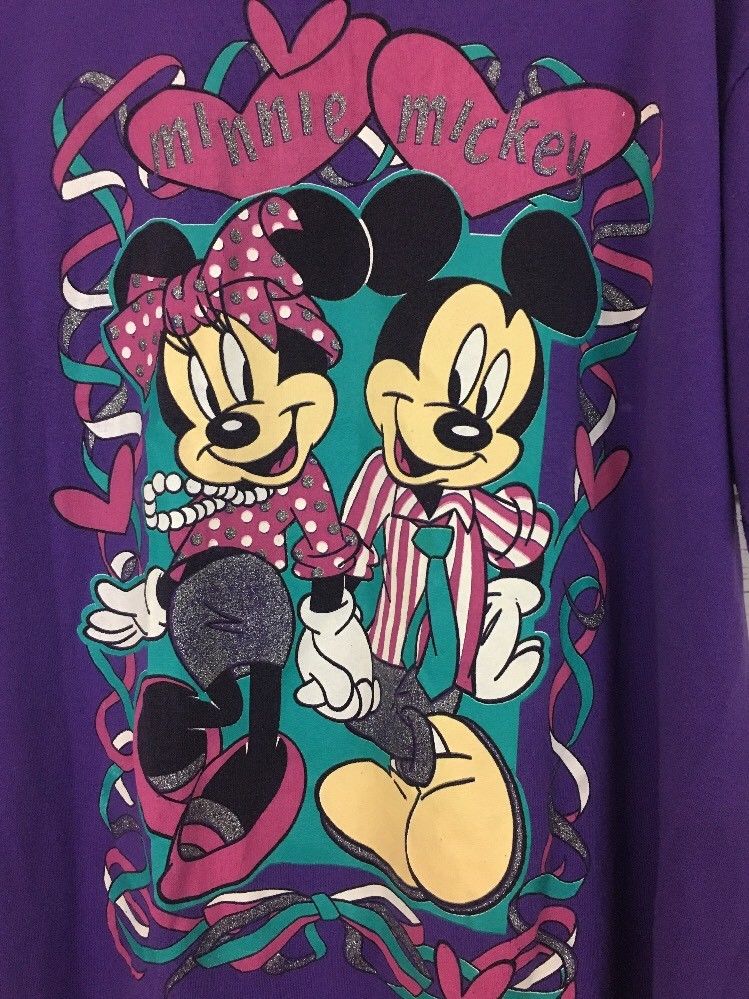 Authentic Vintage Mickey Mouse And Minnie T-Shirt Purple Disney Sz. Large