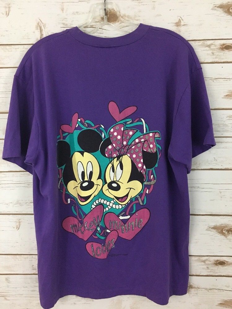 Authentic Vintage Mickey Mouse And Minnie T-Shirt Purple Disney Sz. Large