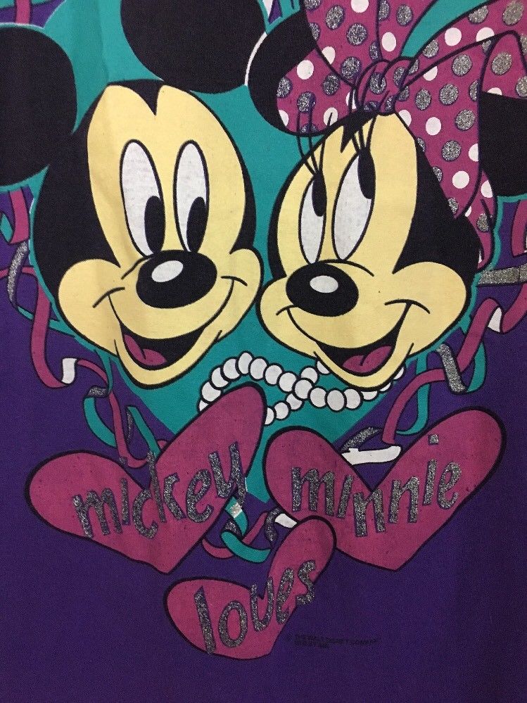 Authentic Vintage Mickey Mouse And Minnie T-Shirt Purple Disney Sz. Large