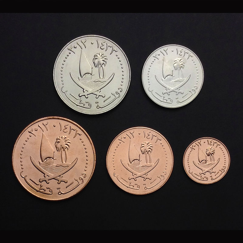 [K-1] Qatar Set 5 Coins, 1 5 10 25 50 dirhams, 2012 , UNC