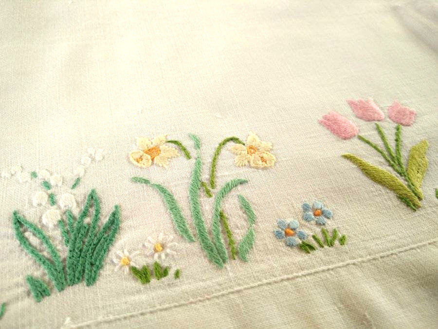 2 x Charming Vintage Pillow-cases ~ Hand embroidered Cottage Flowers