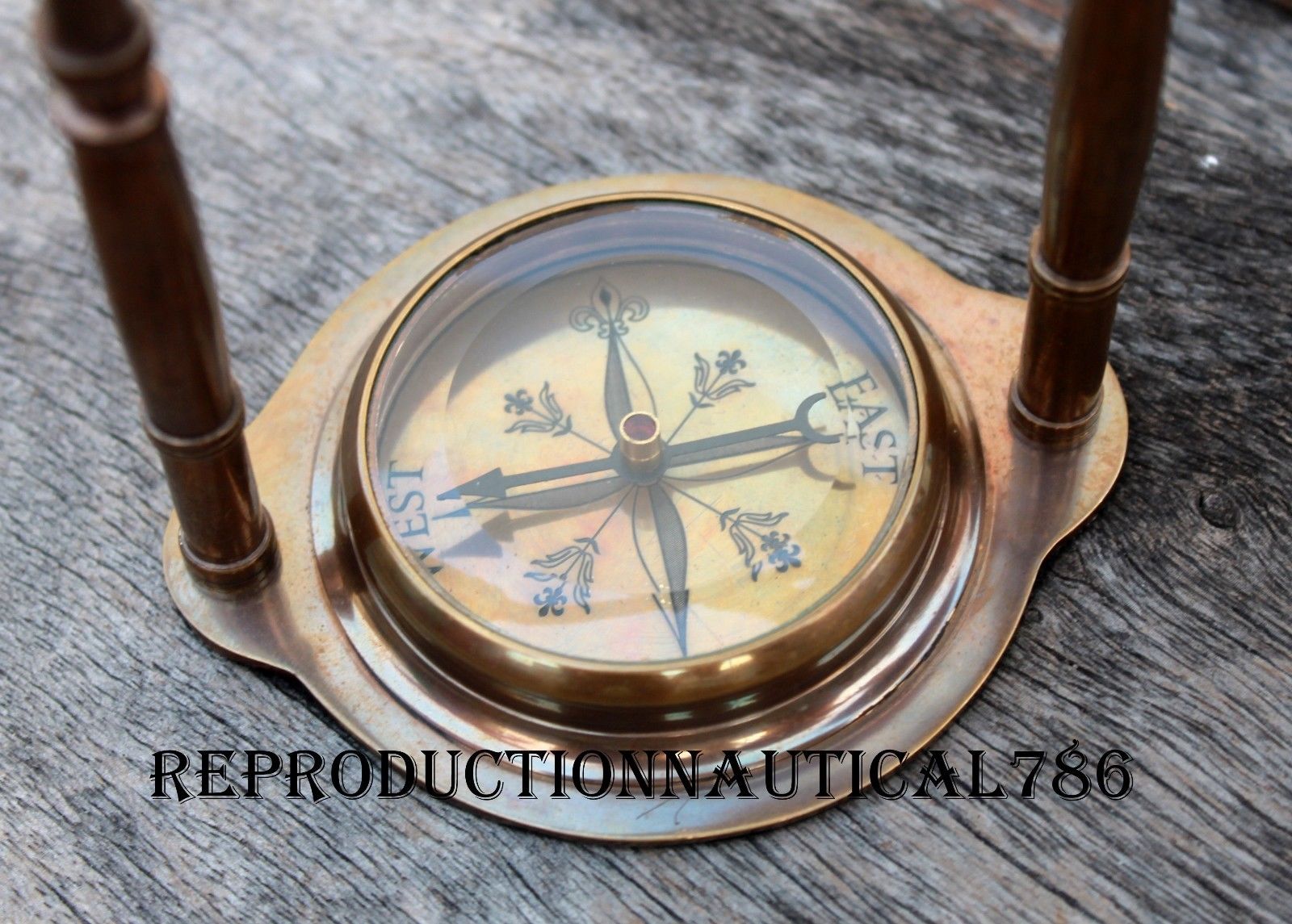 Maritime Collectible Desk Clock Nautical Solid Brass Stand Decor Watch W/Compass