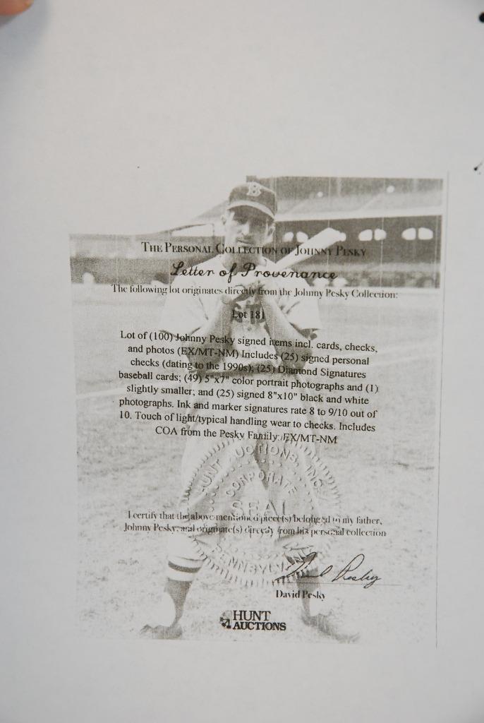 Boston Red Sox Johnny Pesky B&W Autographed Photo w/COA