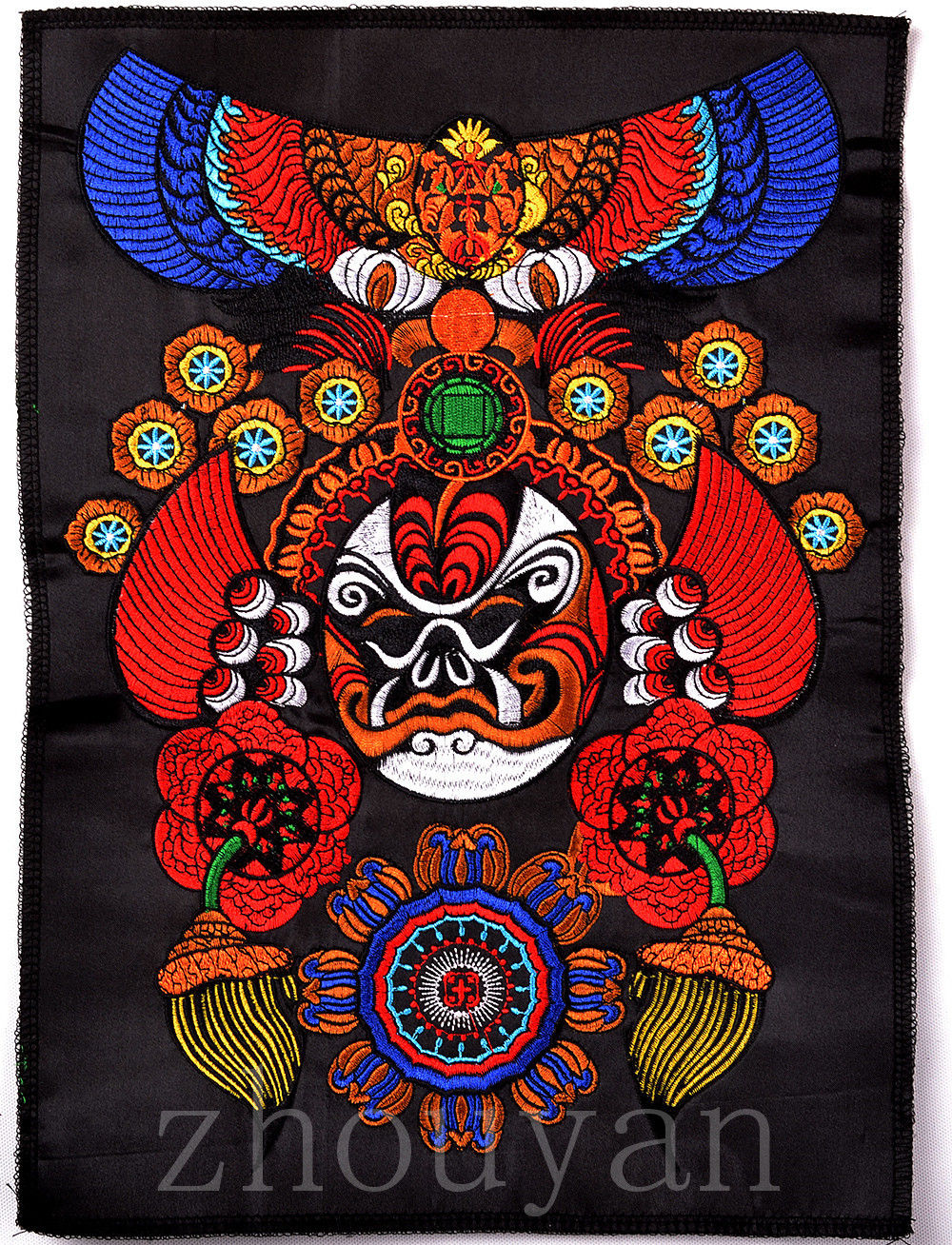 Tibean Vintage Embroidery Tapestry : EAGLE ,GENIE MASK, SLEEPING BATS MANDALA