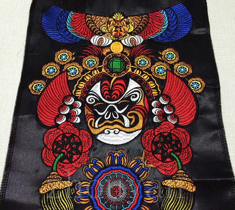 Tibean Vintage Embroidery Tapestry : EAGLE ,GENIE MASK, SLEEPING BATS MANDALA