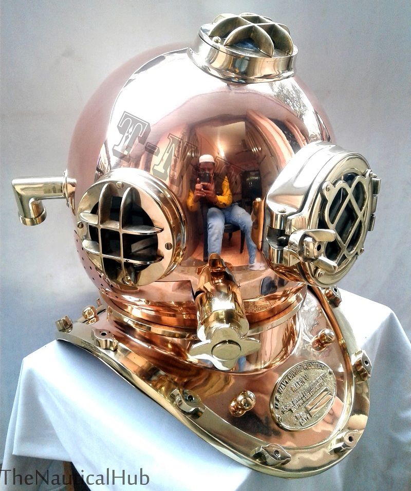 Solid Copper Brass Diving Divers Helmet US Navy 18" Full Size Royal Vintage Gift