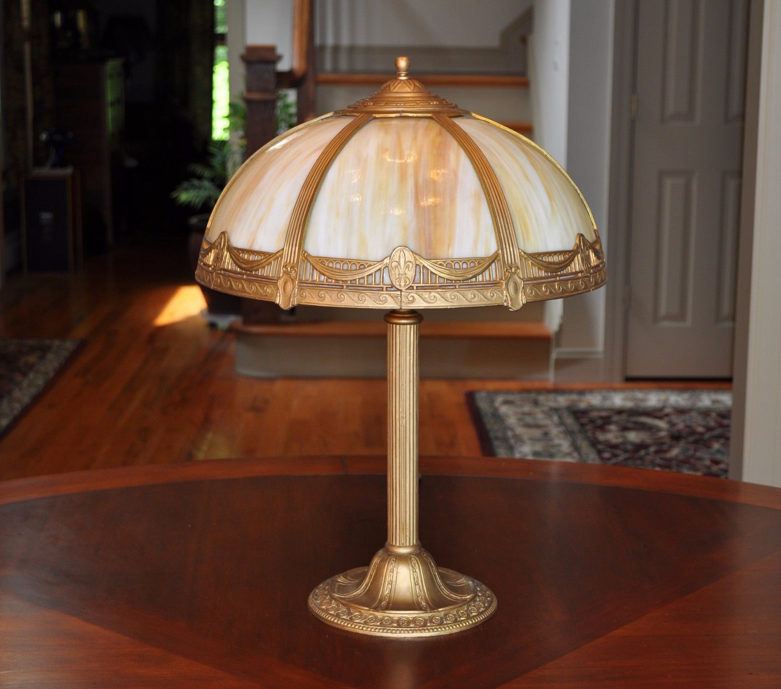 Antique Art Nouveau Slag Glass Lamp