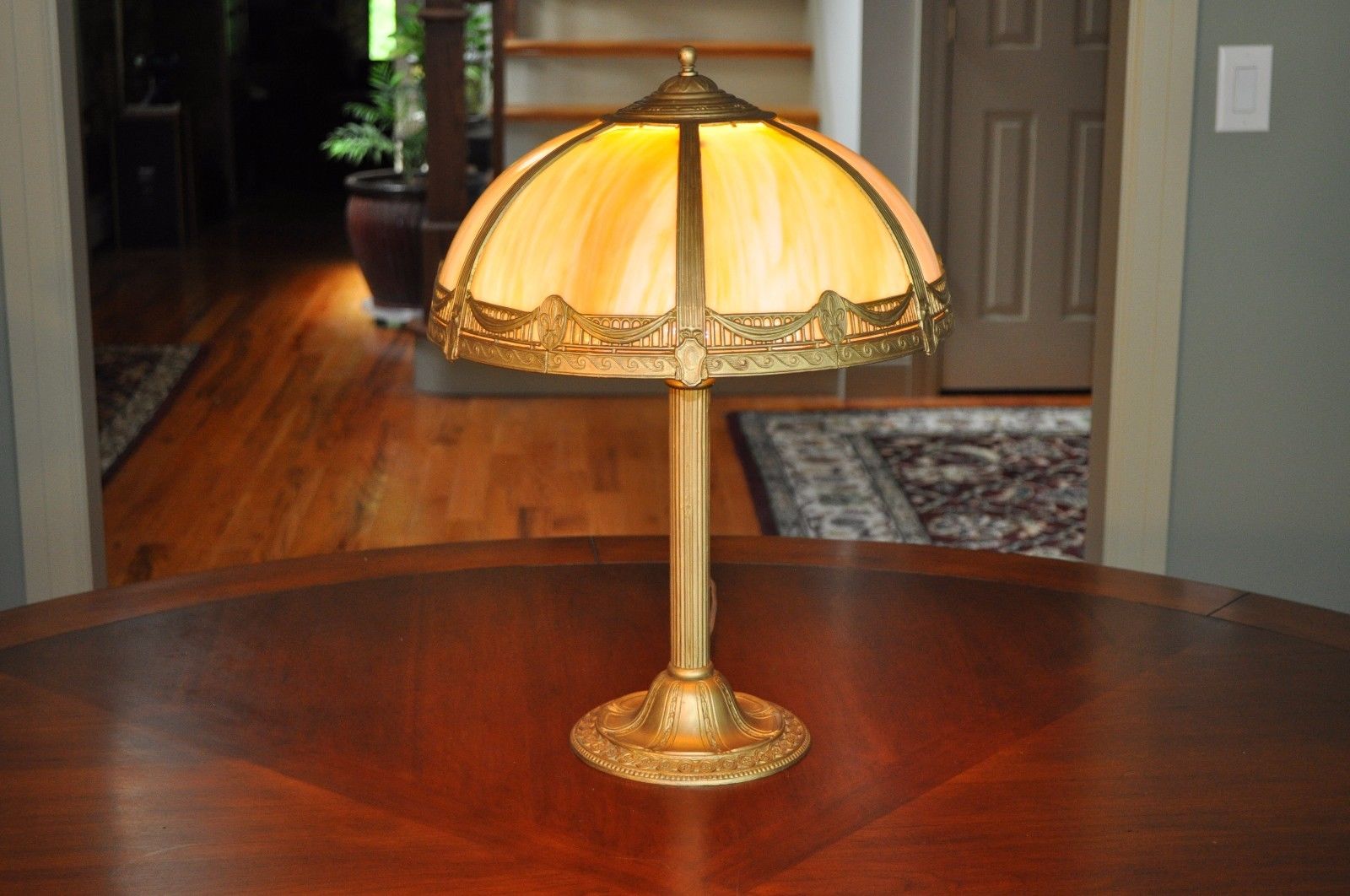 Antique Art Nouveau Slag Glass Lamp