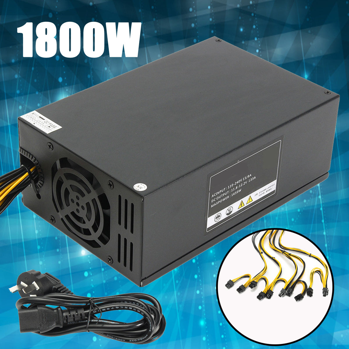 1800W Miner Mining Dedicated Power Supply 6Pin For Antminer Coin A6 A7 S7 L3 R4