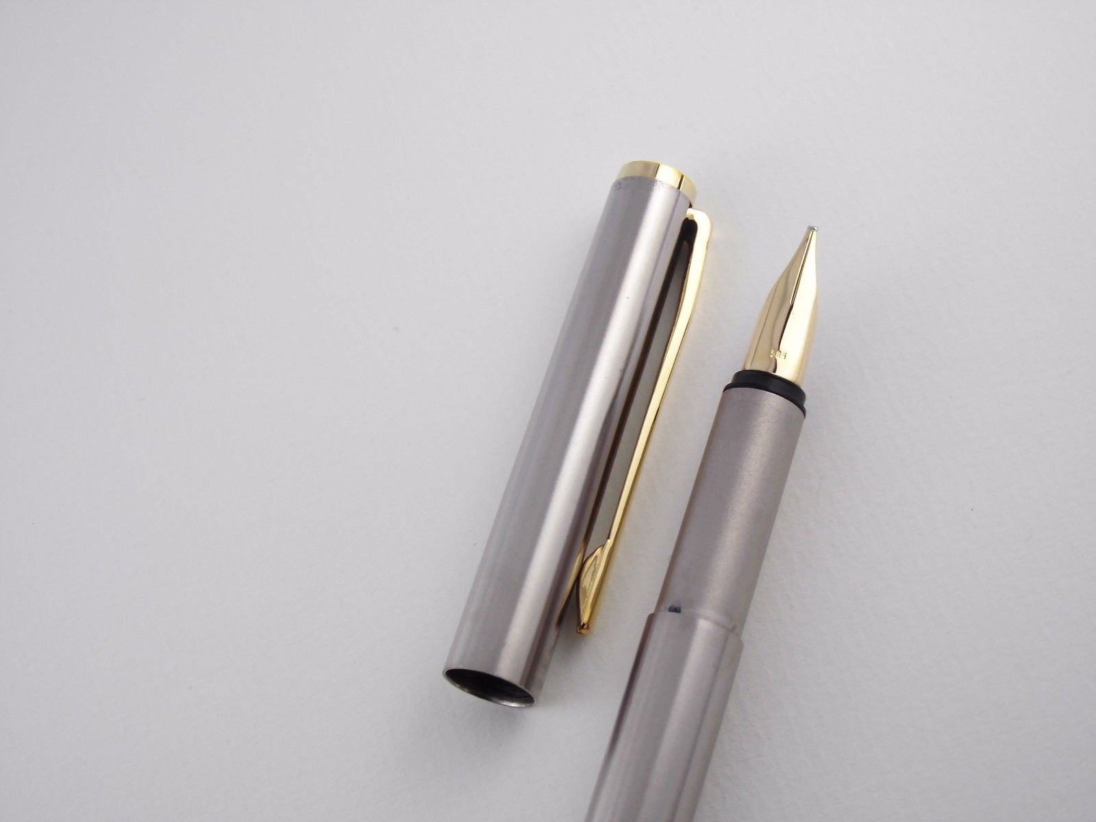 Vintage "Montblanc Noblesse" Fountain Pen-Brushed Steel-14K Nib-Germany 1970s