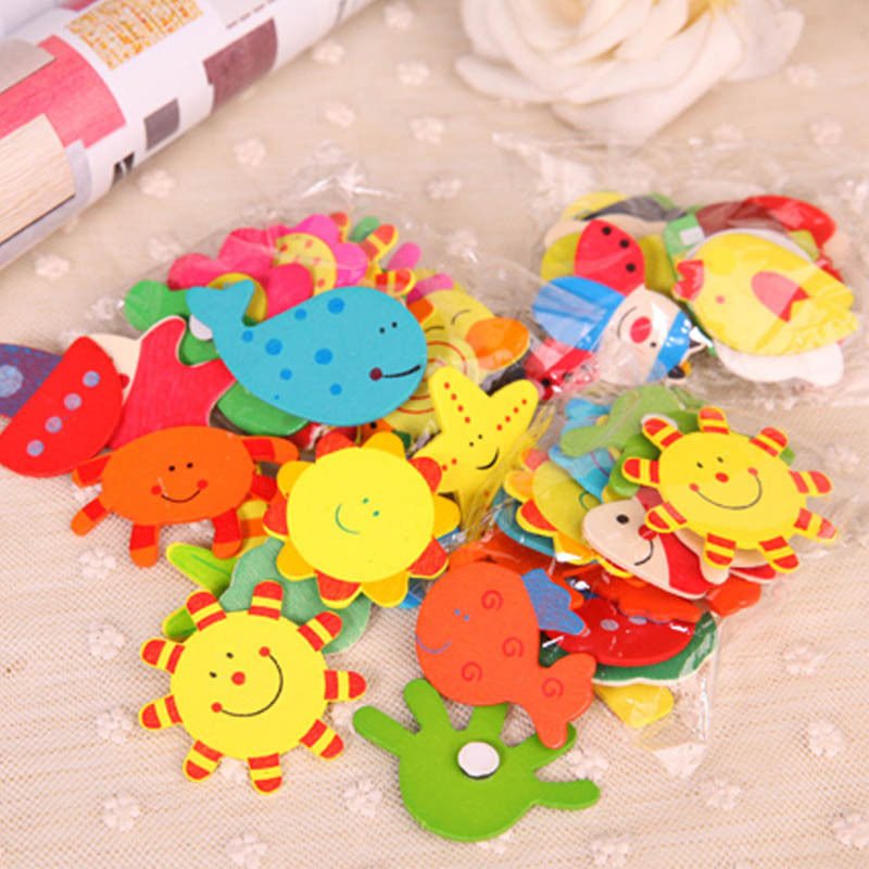 12X Animal Wooden Fridge Magnet/Glue Sticker Refrigerator Education Toy Home DIY