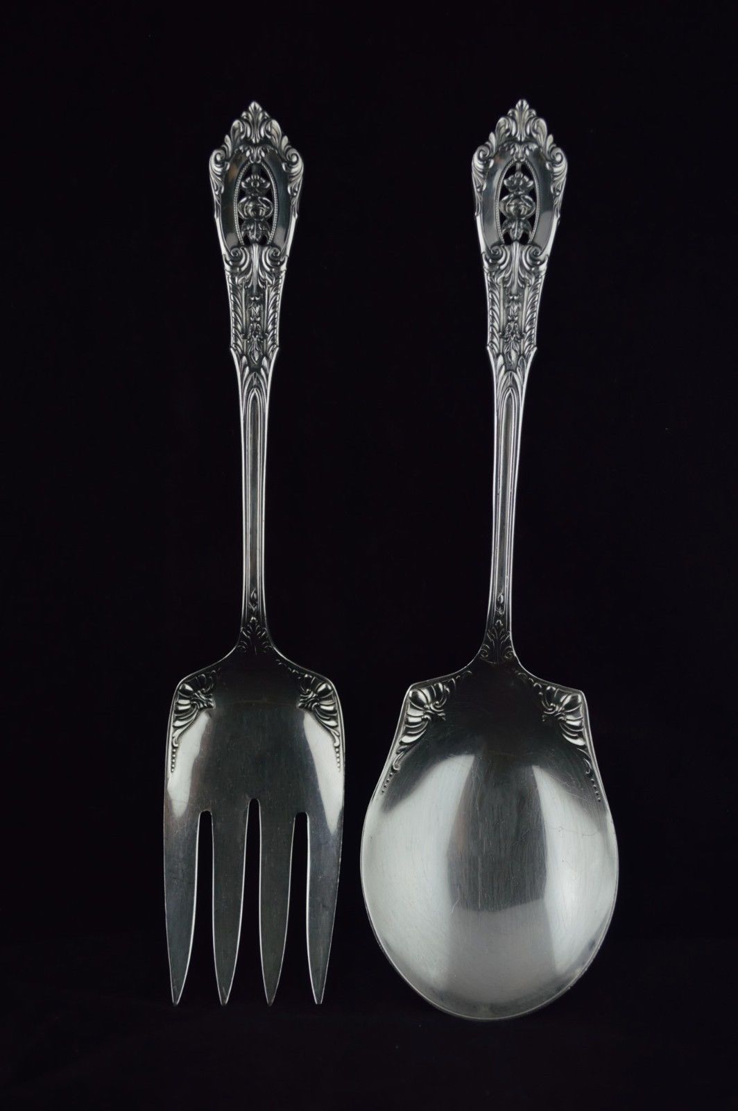 Wallace Rose Point Sterling Silver Salad Serving Set - Fork & Spoon