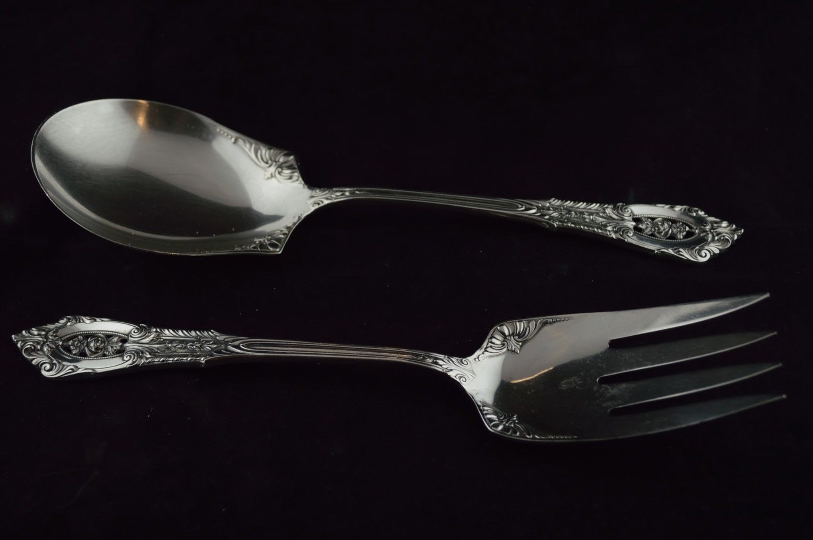 Wallace Rose Point Sterling Silver Salad Serving Set - Fork & Spoon