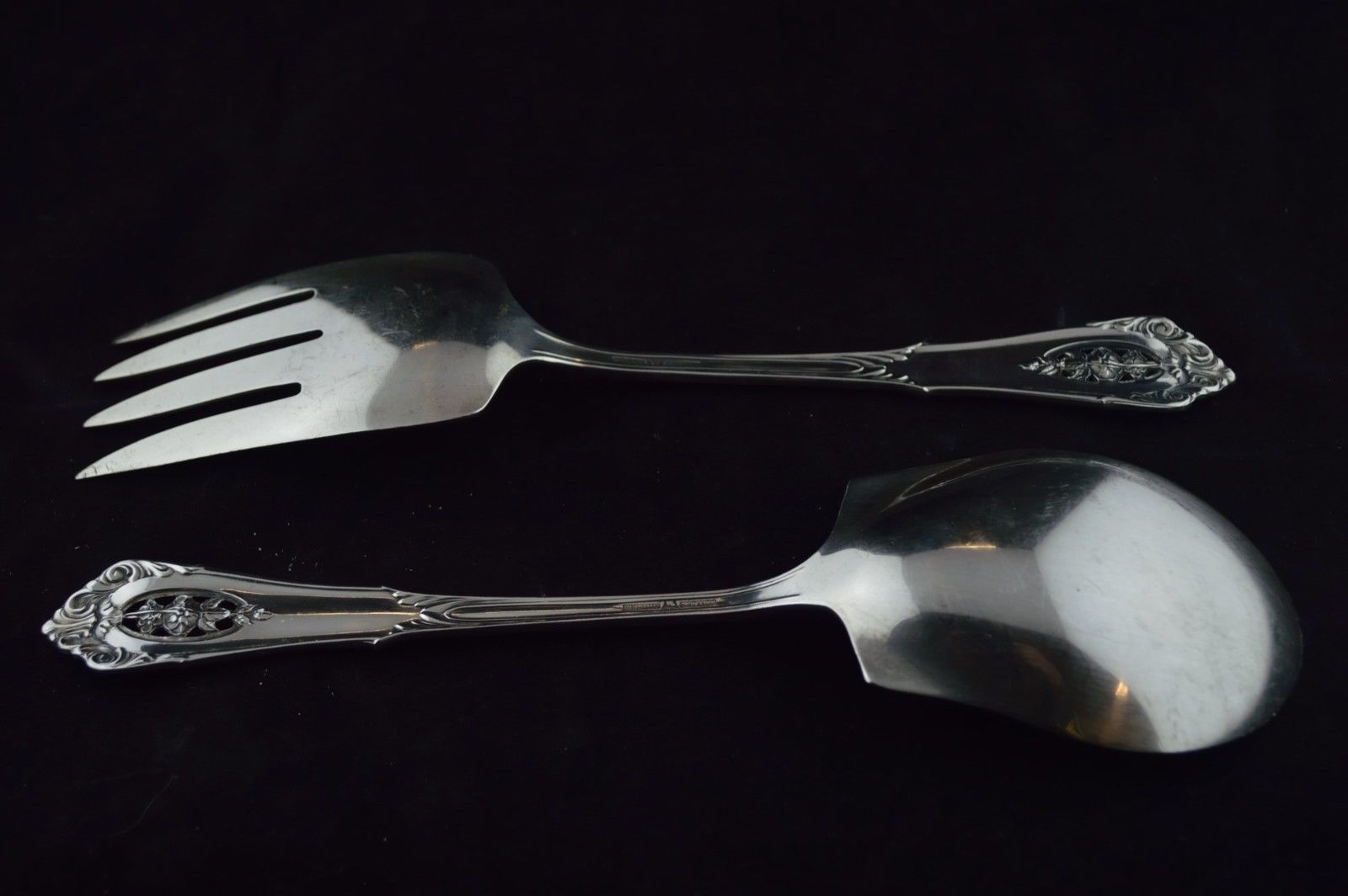 Wallace Rose Point Sterling Silver Salad Serving Set - Fork & Spoon