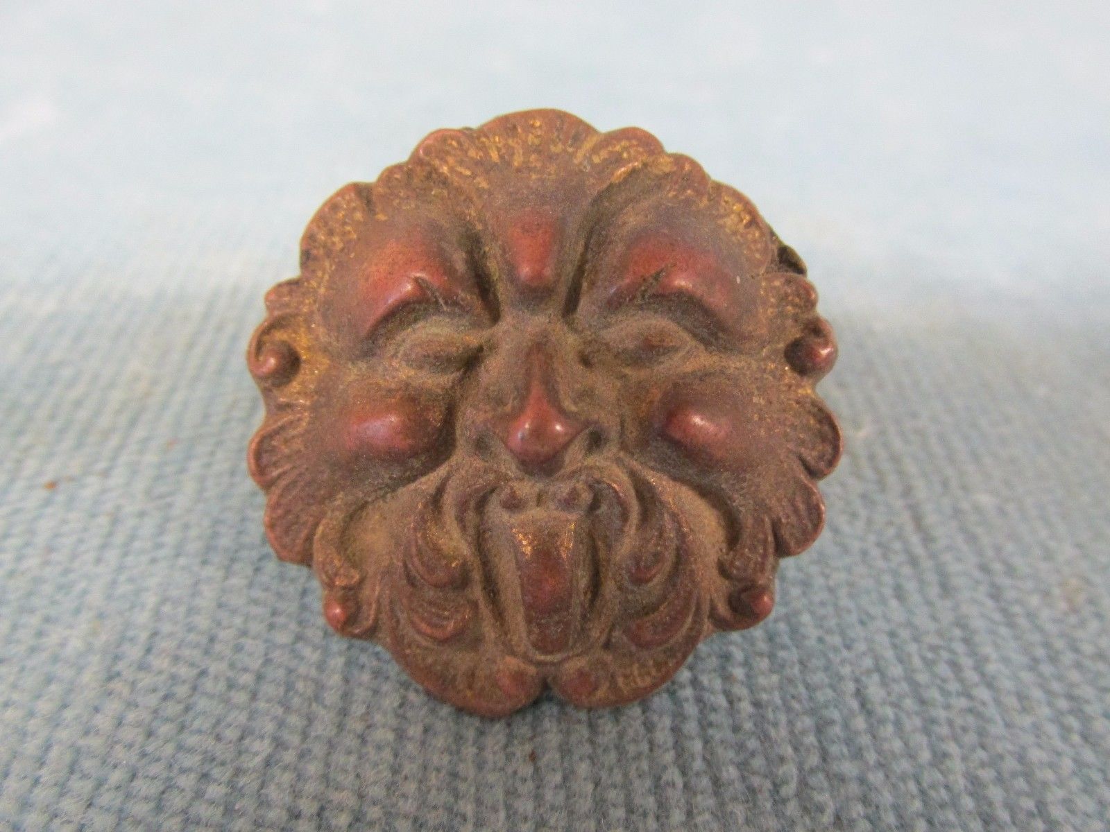 Antique Brass Drawer Knob Pull 1-3/8" w/ Bacchus Northwind Green Man Face Lot 10