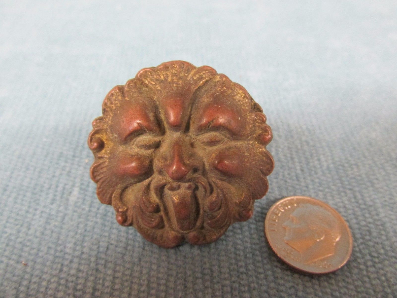 Antique Brass Drawer Knob Pull 1-3/8" w/ Bacchus Northwind Green Man Face Lot 10