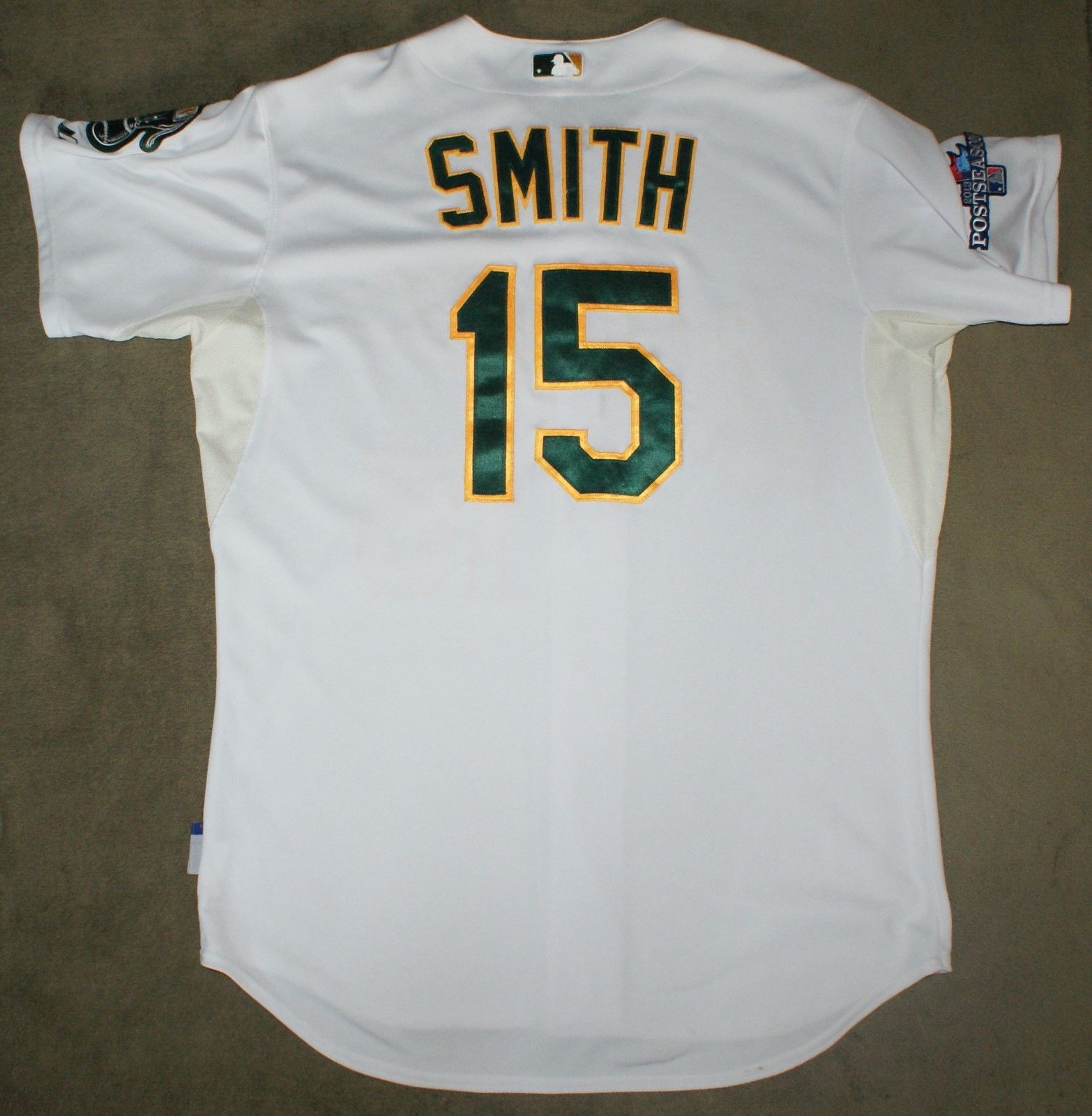 2013 Seth Smith Oakland A's Athletics Post Season Game Worn Used Jersey Elephant