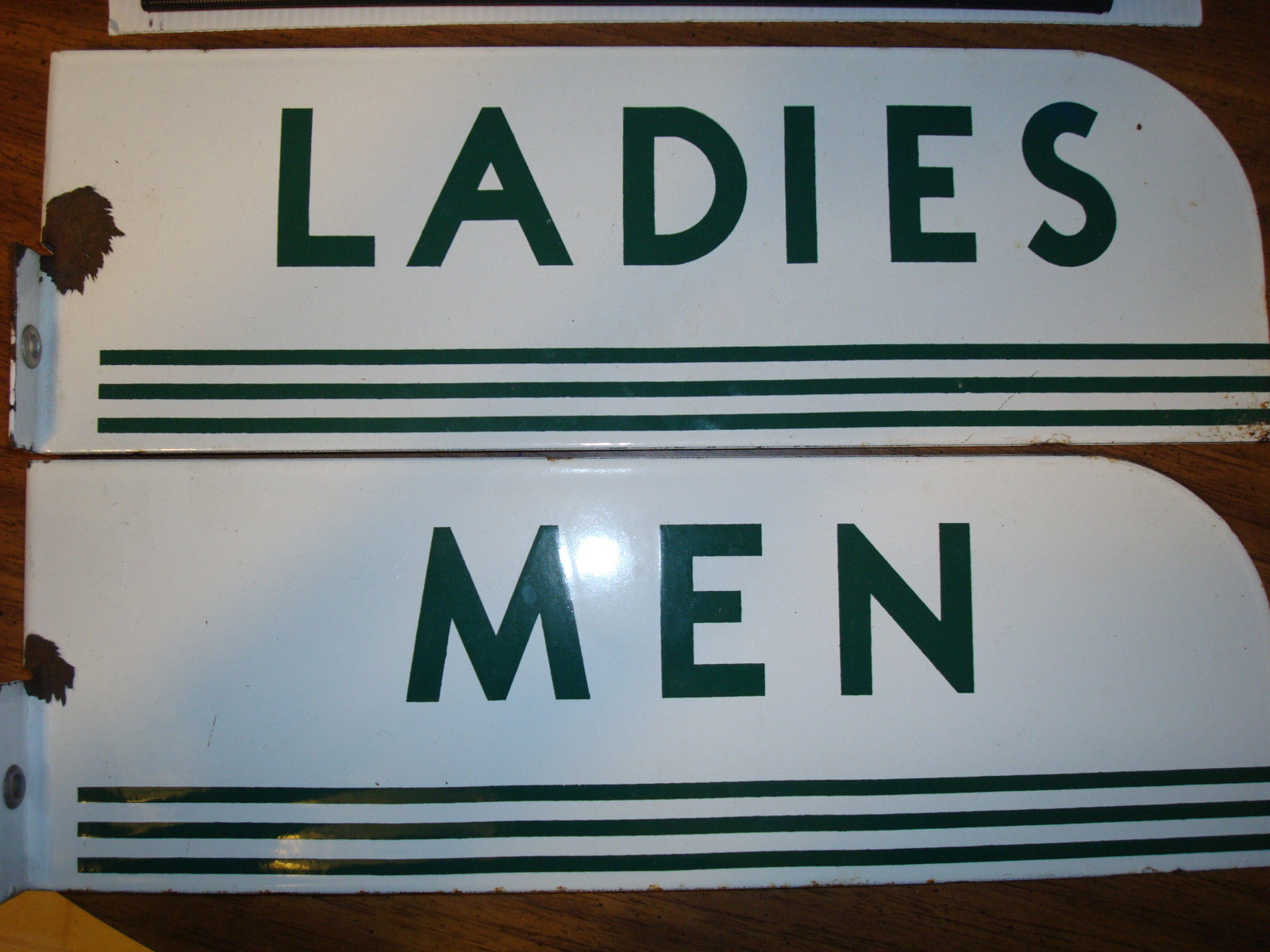 TEXACO Porcelain Restroom Mens Ladies Flange GAS SERVICE STATION SIGNS 1940 50's