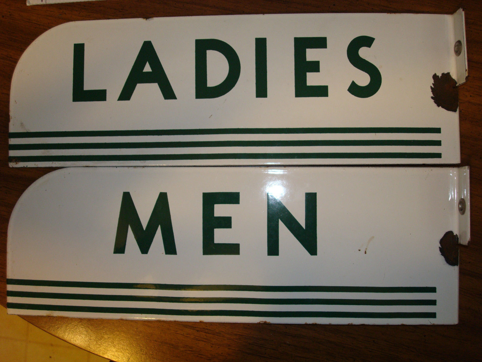 TEXACO Porcelain Restroom Mens Ladies Flange GAS SERVICE STATION SIGNS 1940 50's