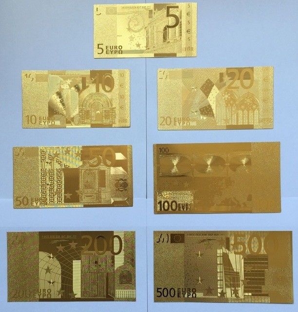 Gold Banknotes Euro Set 7 Stück Bullion Certificate Present Souvenir New