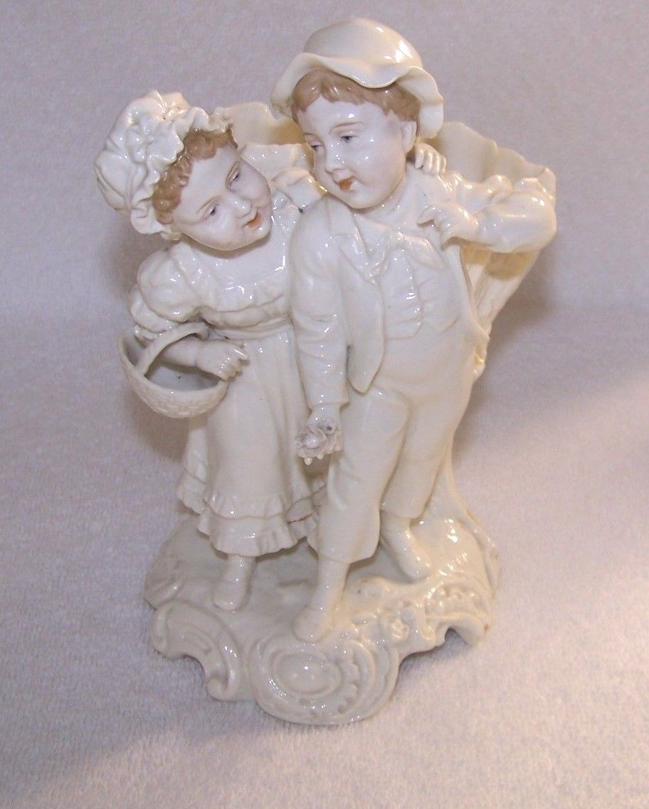 ANTIQUE Triebner Ens & Eckert [ Porcelain Boy & Girl Vase Figurine ]