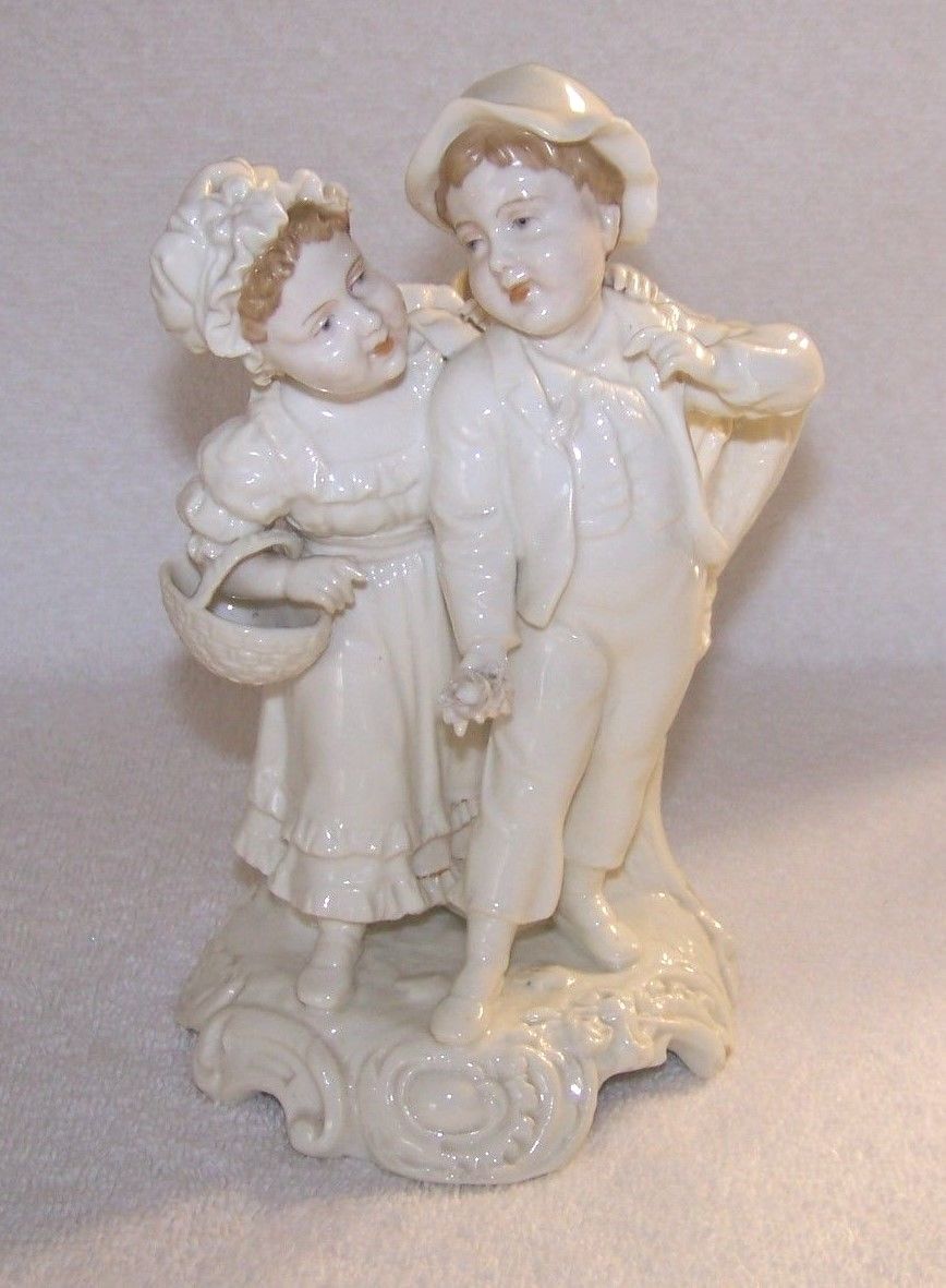 ANTIQUE Triebner Ens & Eckert [ Porcelain Boy & Girl Vase Figurine ]