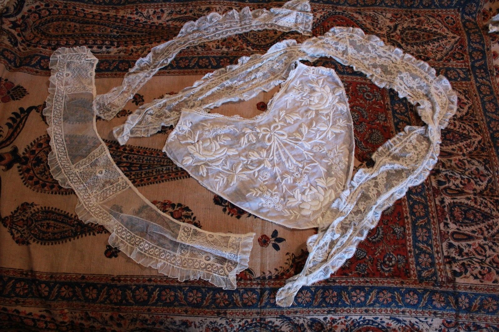 Lot Antique Lace Trim Victorian Clothing Remnants Collars Intricate Embroidery