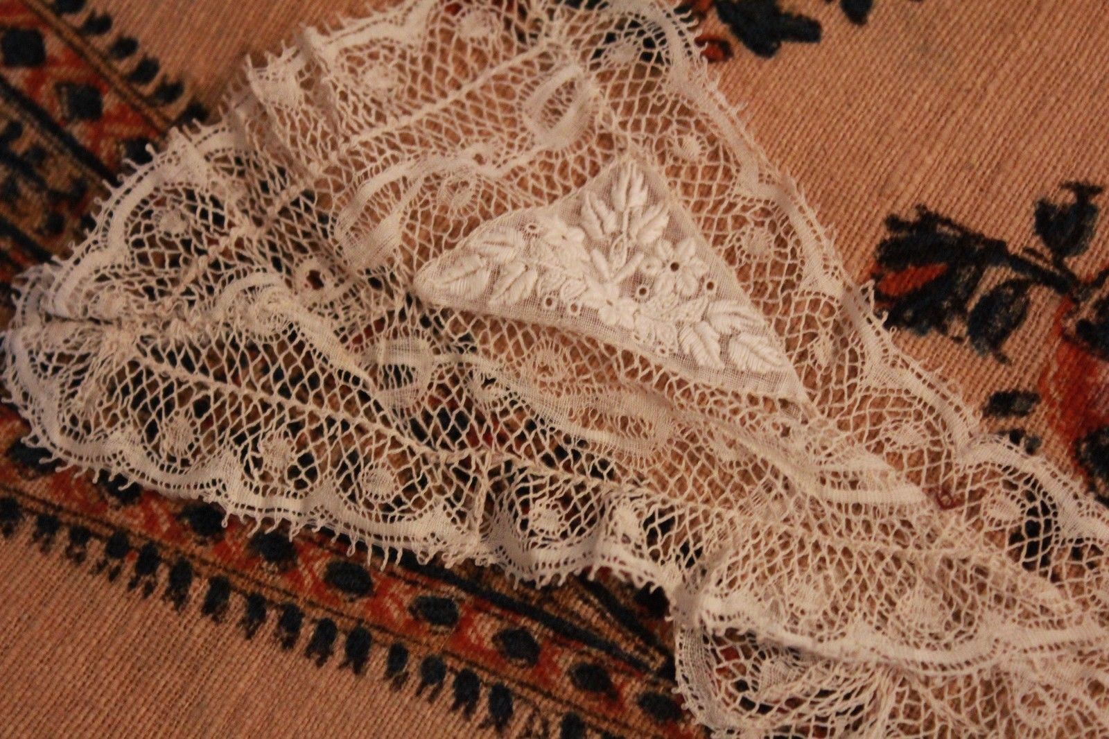 Lot Antique Lace Trim Victorian Clothing Remnants Collars Intricate Embroidery