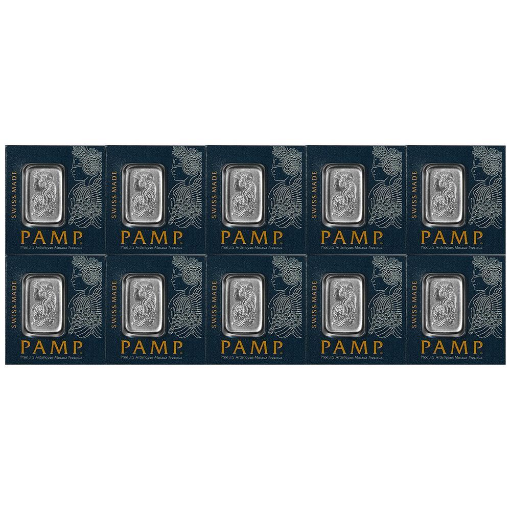 Lot of 10 - 1 Gram Pamp Suisse Platinum Bar .9995 Fine Multigram Fortuna