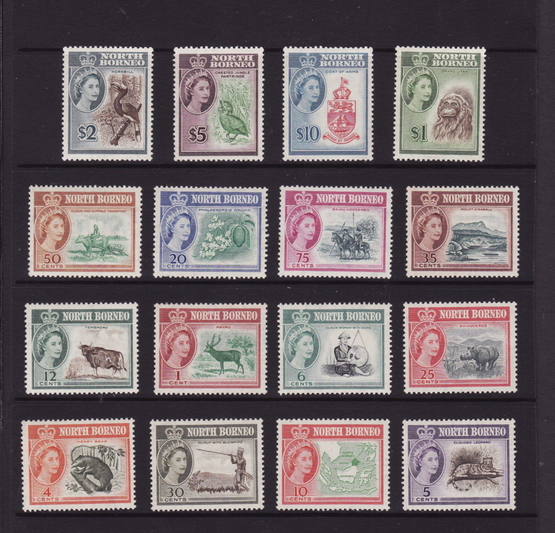 NORTH BORNEO MALAYA 1961 QEII DEFINITIVE COMPLETE SET 16 STAMPS to $10 - MINT LH