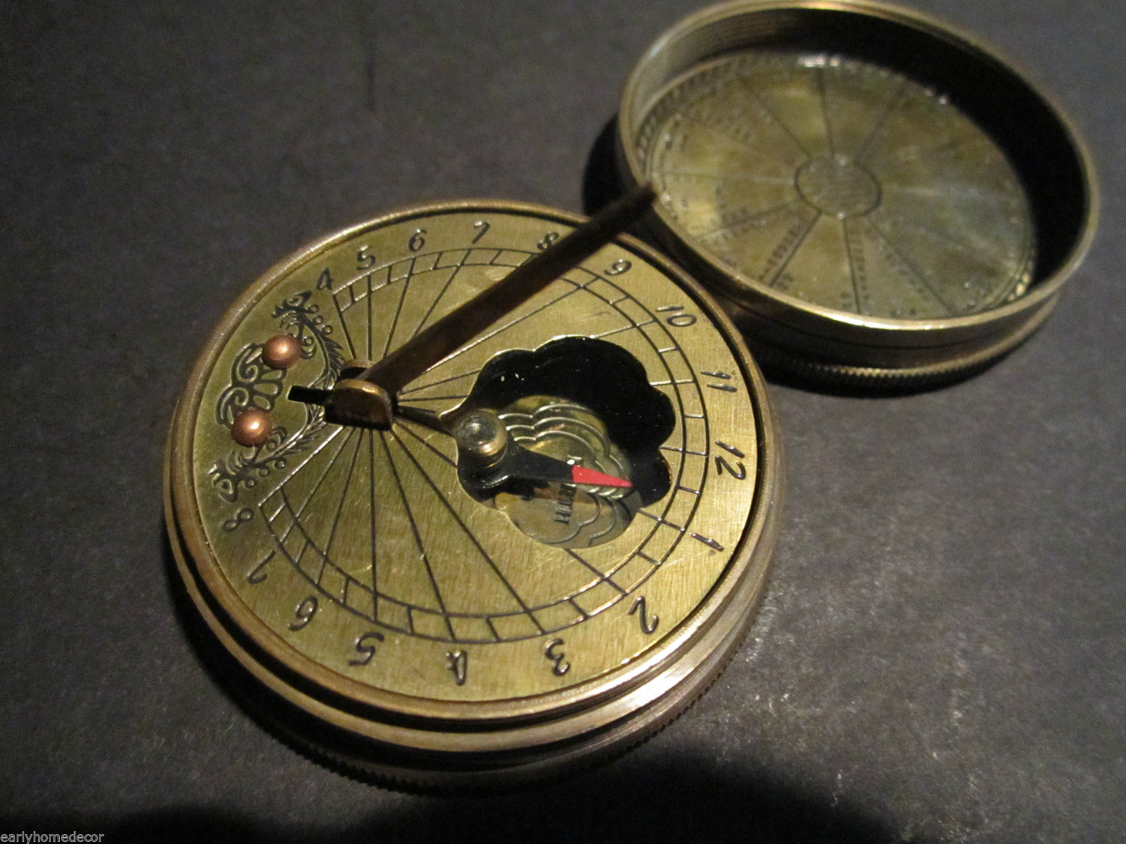 Antique Style Solid Brass Timekeeping Sundial with Top Pocket Compass Watch