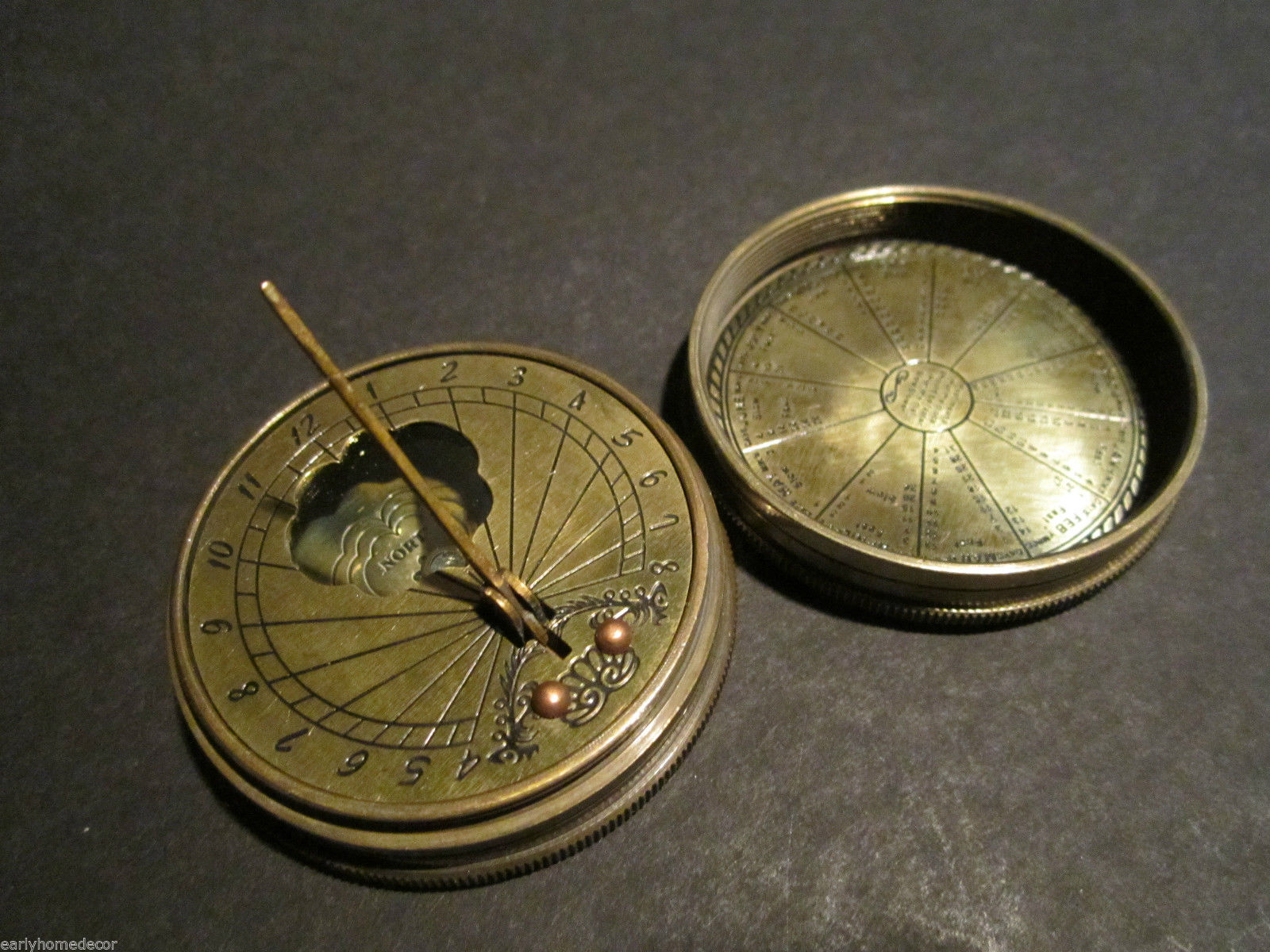 Antique Style Solid Brass Timekeeping Sundial with Top Pocket Compass Watch