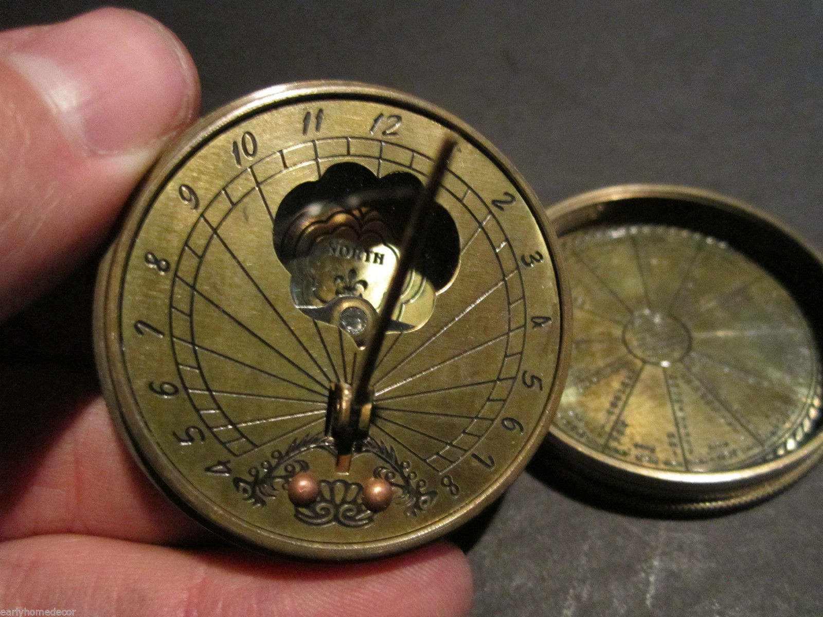 Antique Style Solid Brass Timekeeping Sundial with Top Pocket Compass Watch